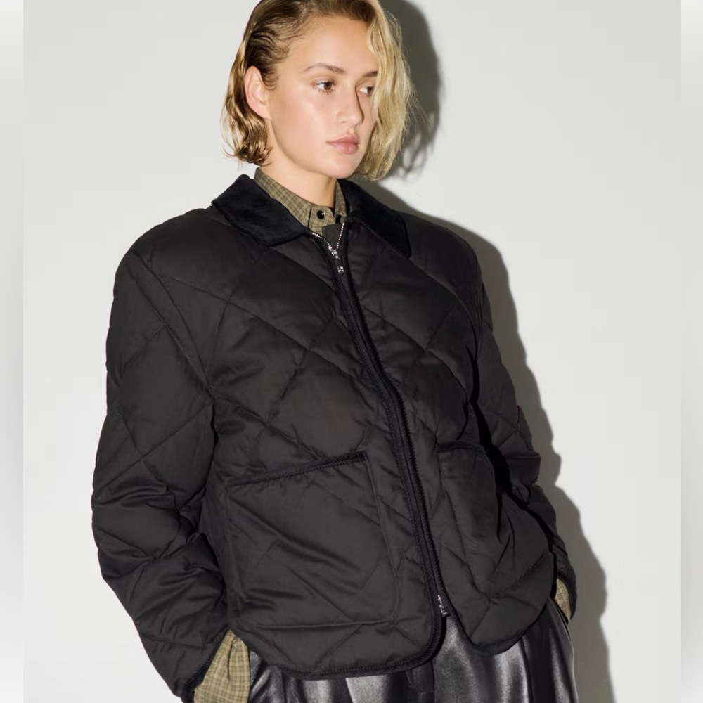 H&M quilted black jacket corduroy collar small